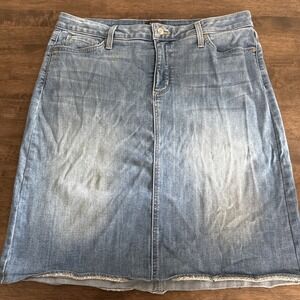 NYDJ Blue Denim Skirt Sz 12 Lift Tuck A-Line Midi